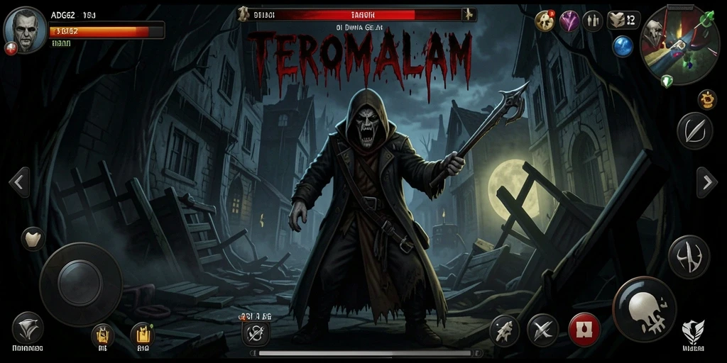 Screenshot gameplay ADG62 menampilkan suasana mencekam di lokasi angker.