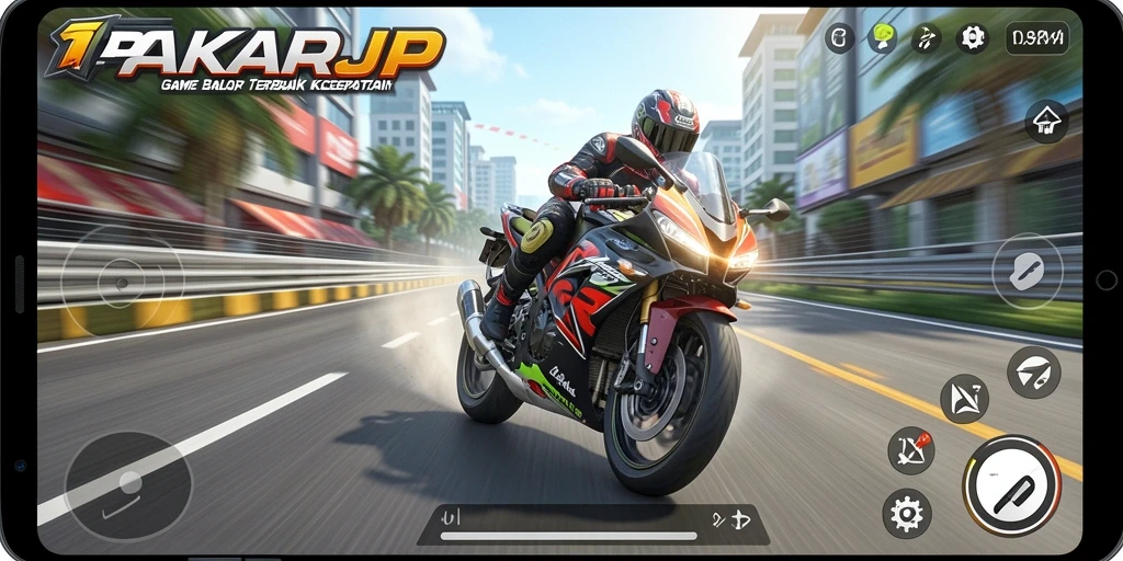 Tampilan menarik gameplay balap motor PAKARJP yang mendebarkan.