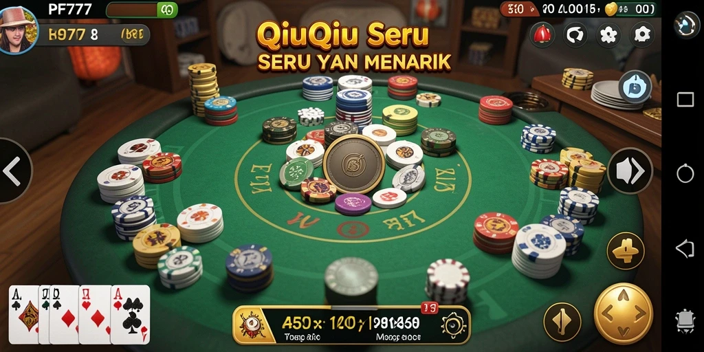 Screenshot PF777 menunjukkan aksi permainan QiuQiu yang intens.