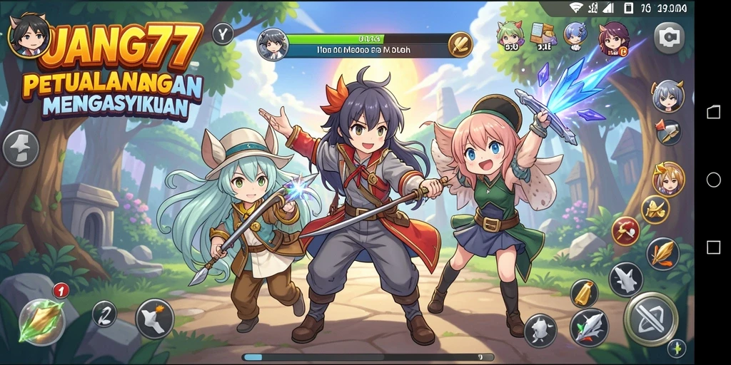 Tampilan gameplay UANG77 yang penuh warna dan aksi menarik.