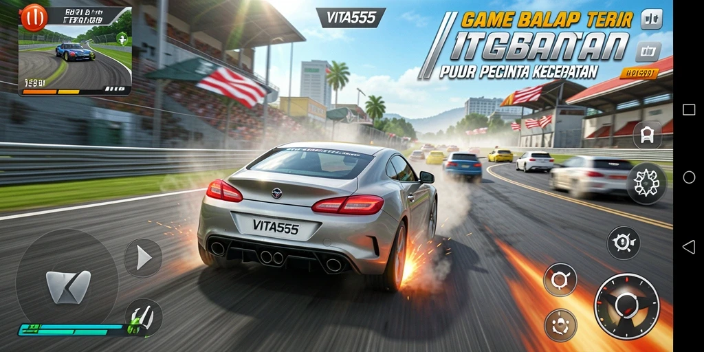 Tampilan gameplay VITA555 yang seru dan menegangkan di lintasan balap.