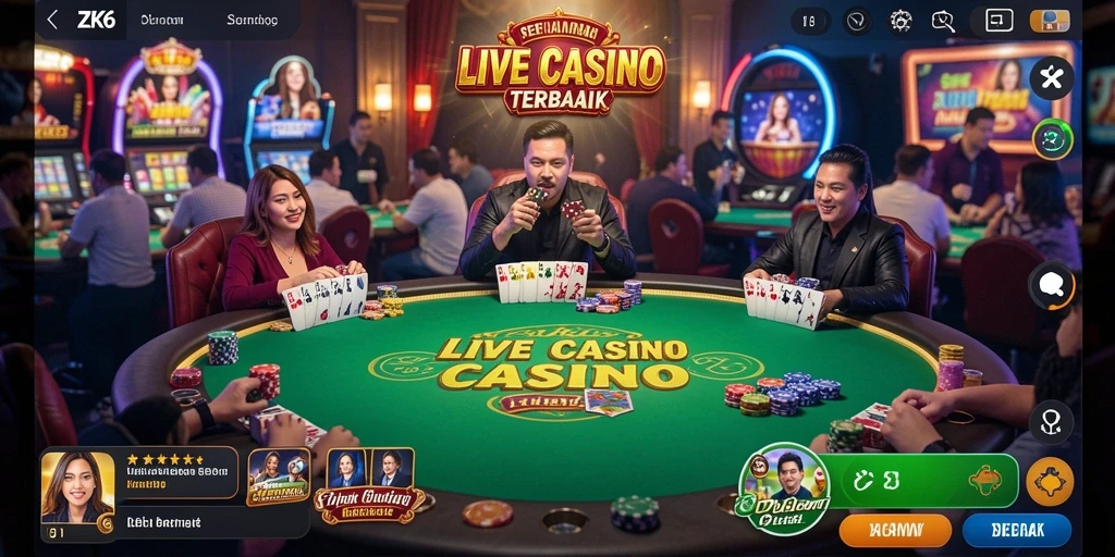Tampilan gameplay ZK6 yang menarik dengan dealer langsung di layar.